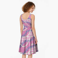 Pink Hawaii Palaka Honohono Pikake Midi Dress Hawaiian Orchid Lei Polynesian Pattern - Polynesian Pride