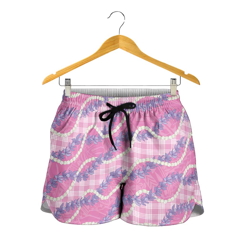 Pink Hawaii Palaka Honohono Pikake Shorts for Women Hawaiian Orchid Lei Polynesian Pattern - Polynesian Pride