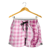 Pink Hawaii Palaka Shorts for Women Hawaiian Honohono Lei