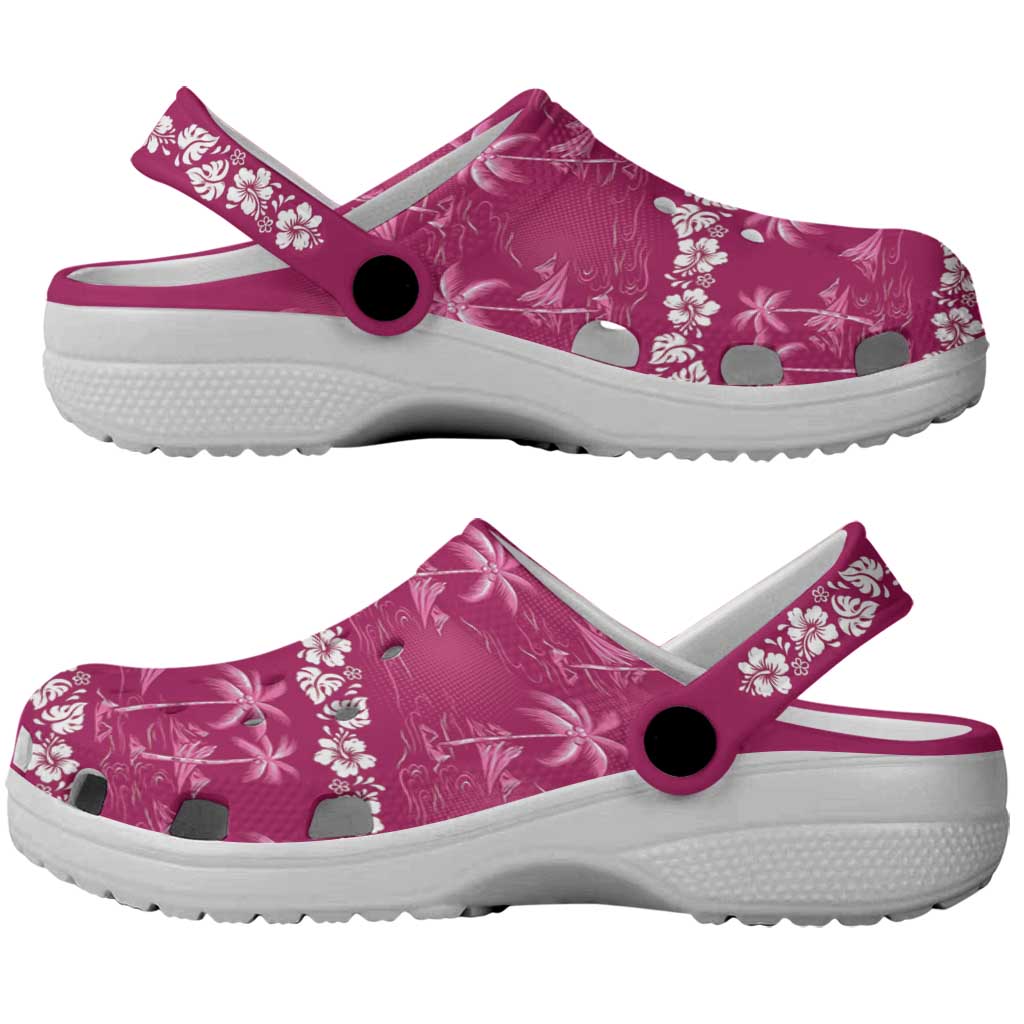 Pink Hawaii Palm Tree Hibiscus Clogs Shoes Fantasy Summer Vibe LT01 - Polynesian Pride