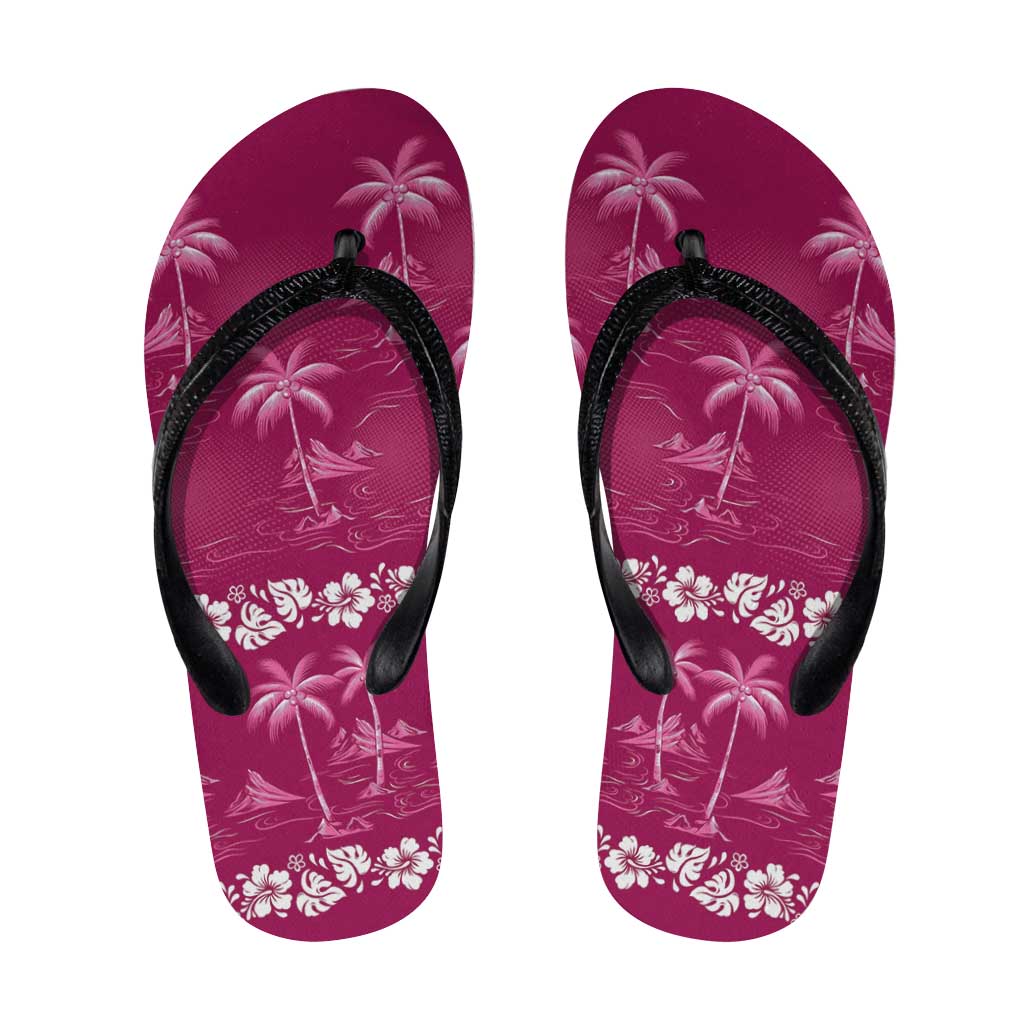 Pink Hawaii Palm Tree Hibiscus Flip Flops Fantasy Summer Vibe