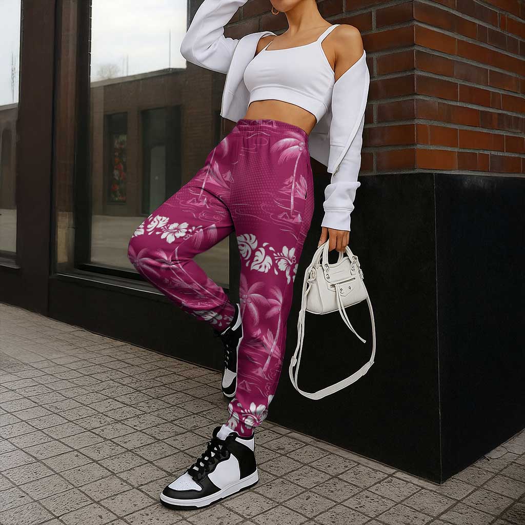 Pink Hawaii Palm Tree Hibiscus Jogger Pants Fantasy Summer Vibe LT01 - Polynesian Pride