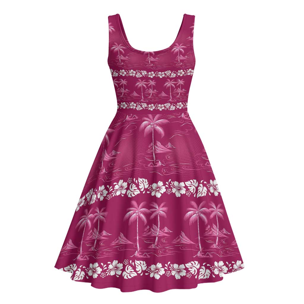 Pink Hawaii Palm Tree Hibiscus Midi Dress Fantasy Summer Vibe LT01 - Polynesian Pride