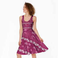 Pink Hawaii Palm Tree Hibiscus Midi Dress Fantasy Summer Vibe LT01 - Polynesian Pride