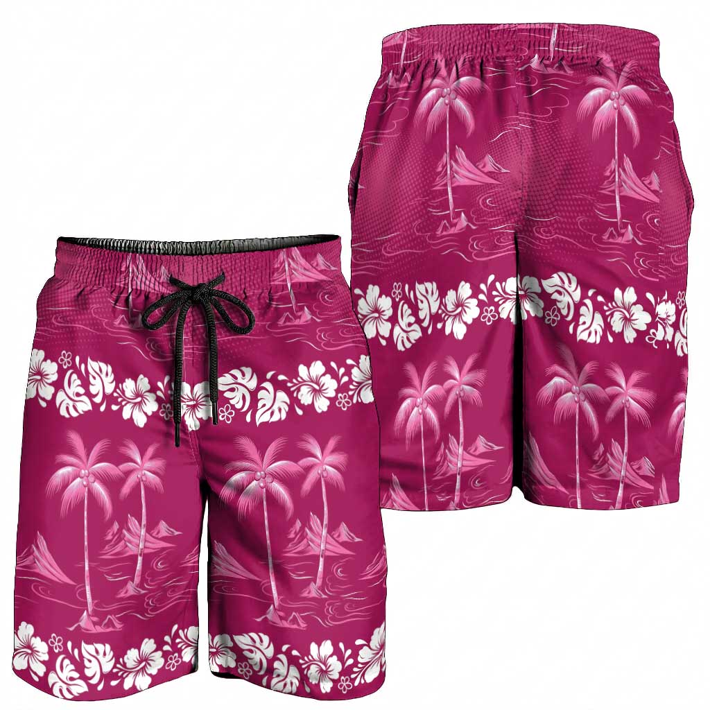 Pink Hawaii Palm Tree Hibiscus Shorts for Men Fantasy Summer Vibe LT01 - Polynesian Pride