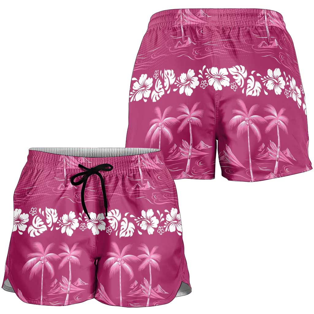 Pink Hawaii Palm Tree Hibiscus Shorts for Women Fantasy Summer Vibe LT01 - Polynesian Pride