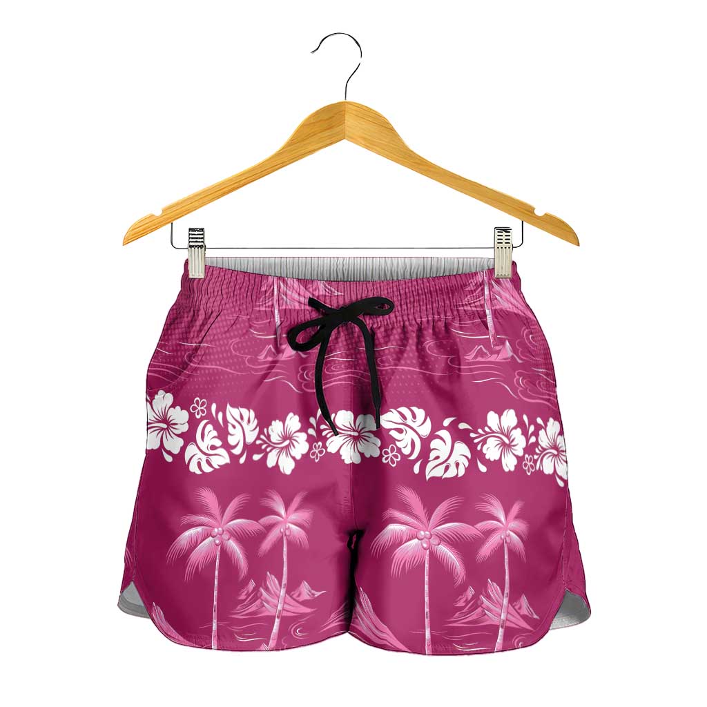 Pink Hawaii Palm Tree Hibiscus Shorts for Women Fantasy Summer Vibe LT01 - Polynesian Pride