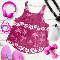 Pink Hawaii Palm Tree Hibiscus Women Racerback Tank Fantasy Summer Vibe LT01 Pink - Polynesian Pride