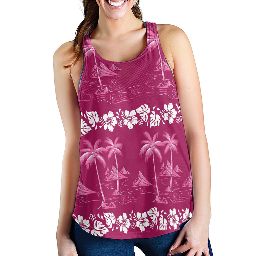 Pink Hawaii Palm Tree Hibiscus Women Racerback Tank Fantasy Summer Vibe LT01 - Polynesian Pride
