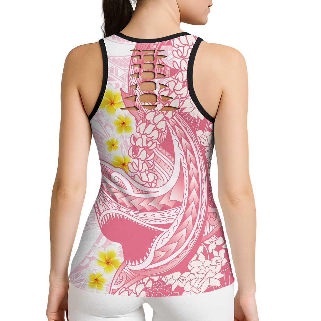 Pink Hawaii Shark Tattoo Hollow Tank Top Puakenikeni Lei Plumeria Polynesian Pattern