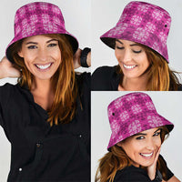 Pink Hawaiian Quilt Bucket Hat Hawaii Pineapple Monstera Palaka Motifs - Polynesian Pride