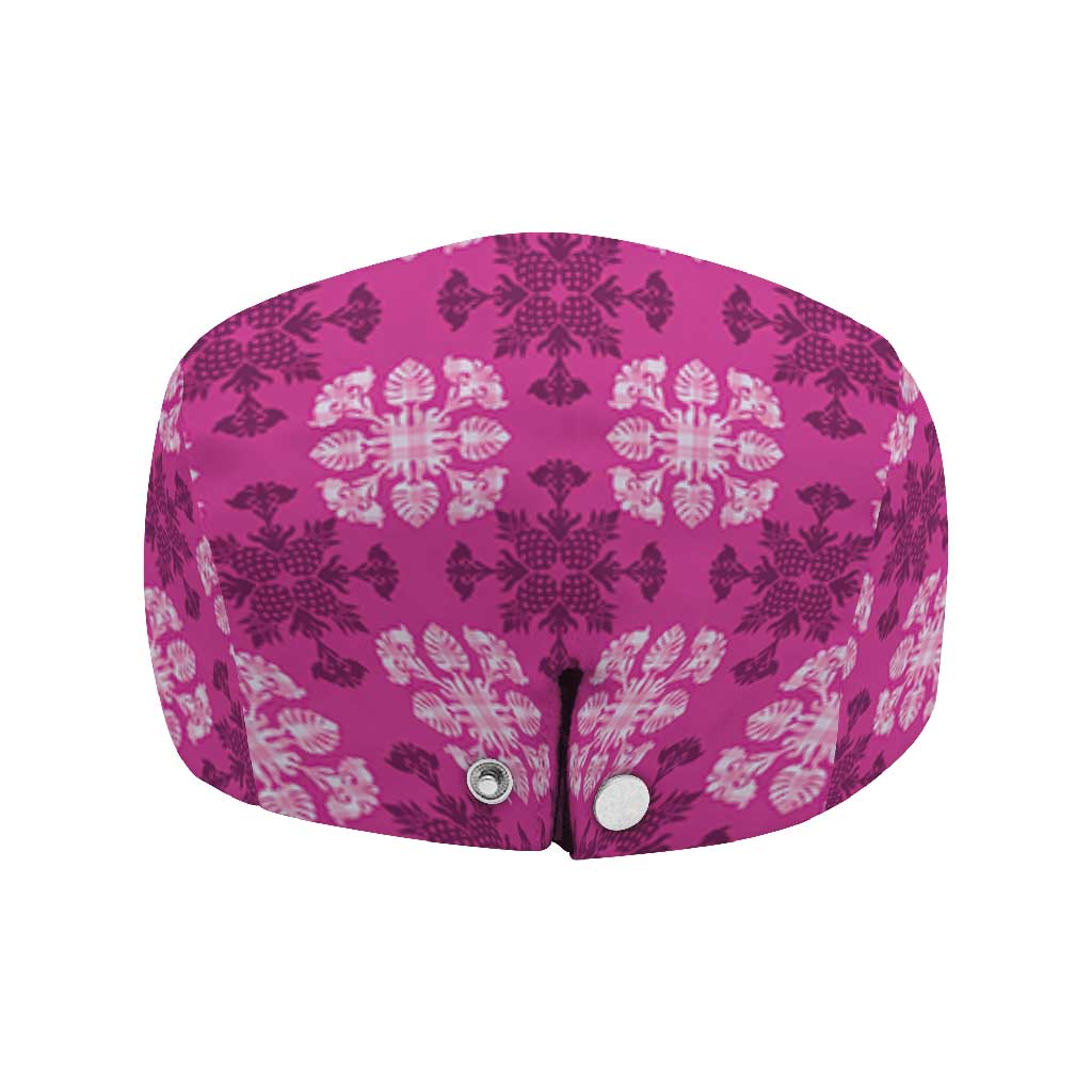 Pink Hawaiian Quilt Jeff Hat Hawaii Pineapple Monstera Palaka Motifs - Polynesian Pride