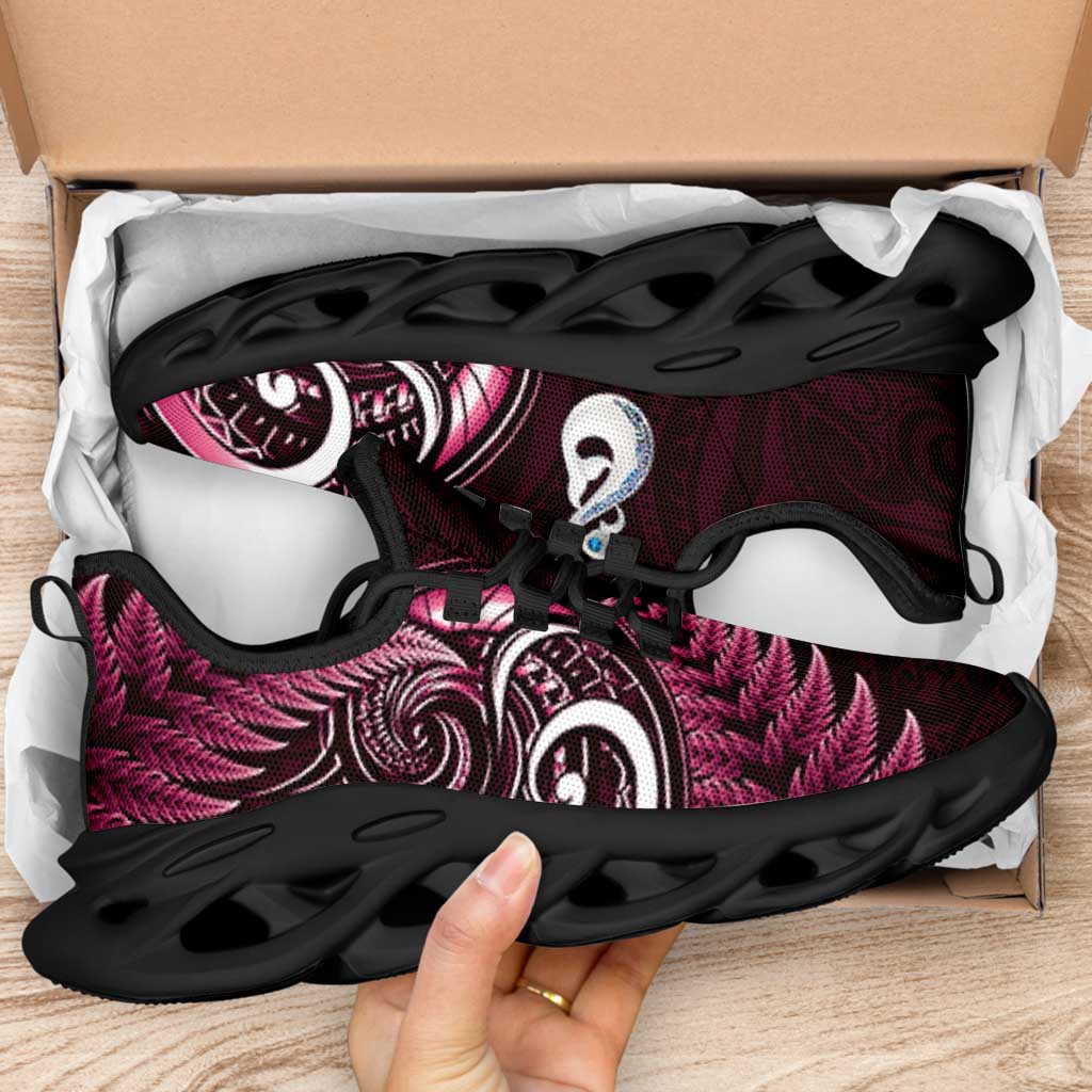 Pink New Zealand Clunky Sneakers Aotearoa Silver Fern With Manaia Maori Unique