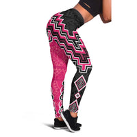 Pink Niho Taniwha Mix Poutama Leggings Unique Taniko Aotearoa - Polynesian Pride