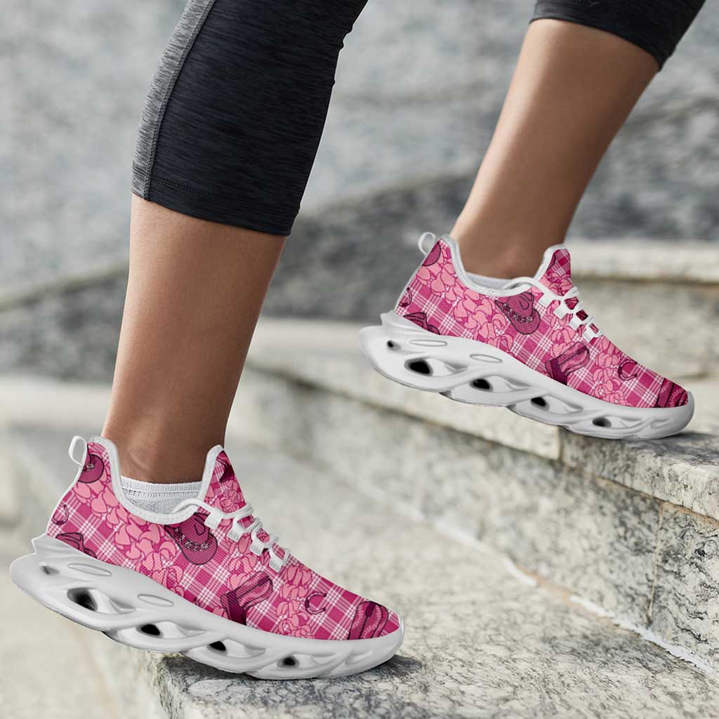 Pink Palaka Hawaii Cowboy Clunky Sneakers Puakenikeni Lei Paniolo Papale Seamless Vibes - Polynesian Pride