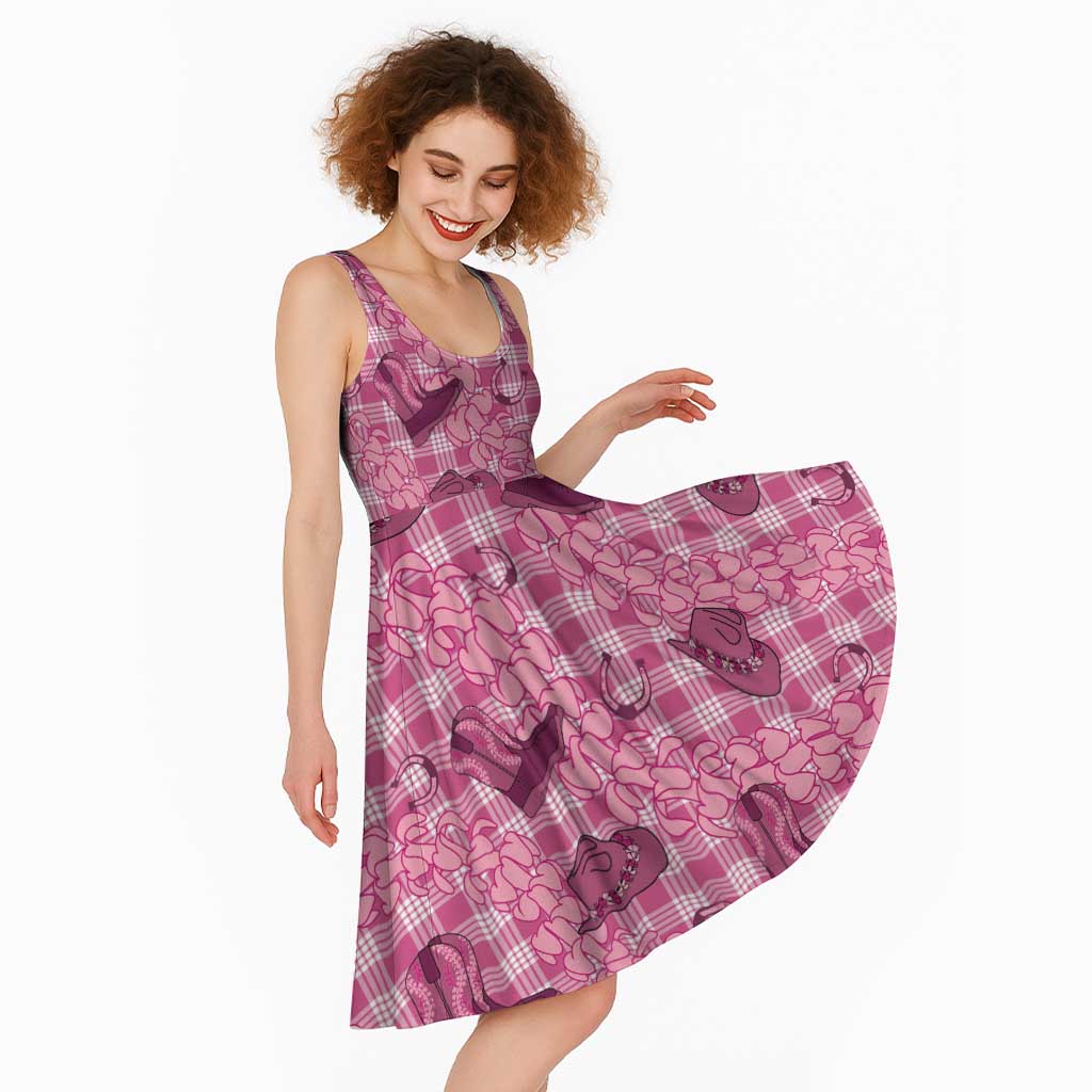 Pink Palaka Hawaii Cowboy Midi Dress Puakenikeni Lei Paniolo Papale Seamless Vibes - Polynesian Pride