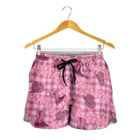 Pink Palaka Hawaii Cowboy Shorts for Women Puakenikeni Lei Paniolo Papale Seamless Vibes LT14 - Polynesian Pride