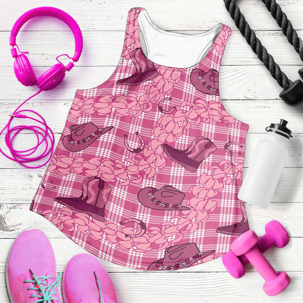 Pink Palaka Hawaii Cowboy Women Racerback Tank Puakenikeni Lei Paniolo Papale Seamless Vibes LT14 Pink - Polynesian Pride