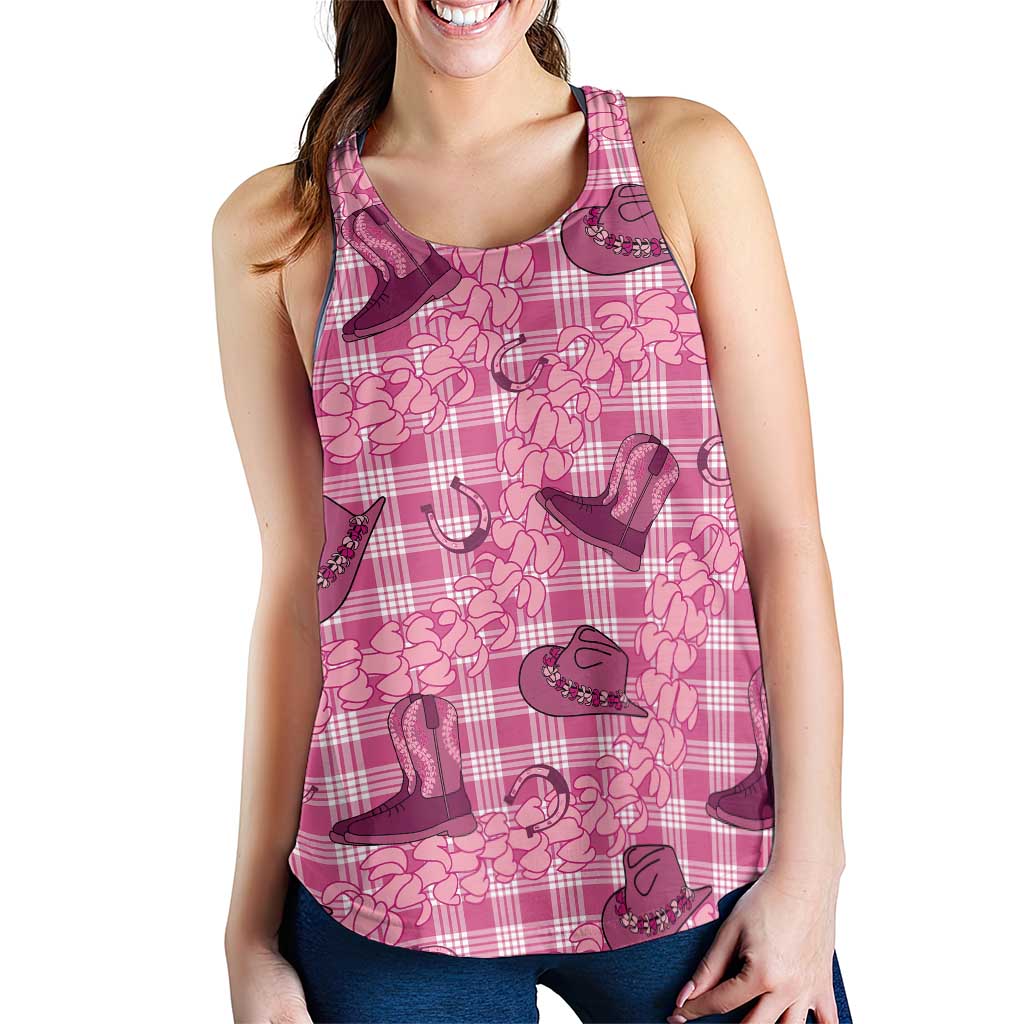 Pink Palaka Hawaii Cowboy Women Racerback Tank Puakenikeni Lei Paniolo Papale Seamless Vibes LT14 - Polynesian Pride