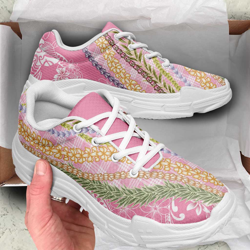 Pink Palaka Hawaii Leis Chunky Sneakers Hawaiian-plaid Elegant Tropical Vibes