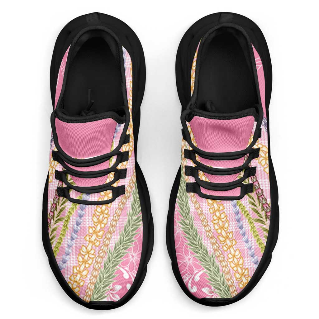 Pink Palaka Hawaii Leis Clunky Sneakers Hawaiian-plaid Elegant Tropical Vibes