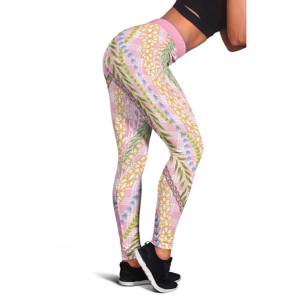 Pink Palaka Hawaii Leis Leggings Hawaiian-plaid Elegant Tropical Vibes - Polynesian Pride
