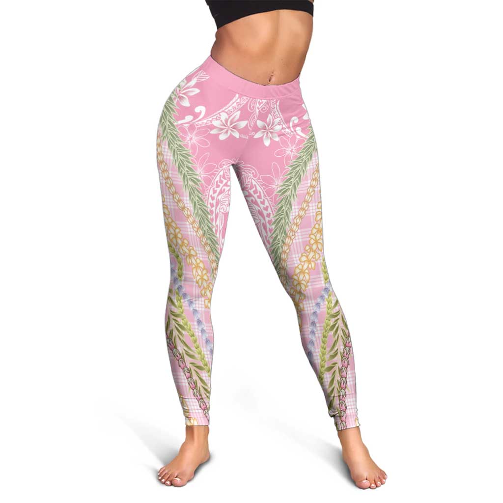 Pink Palaka Hawaii Leis Leggings Hawaiian-plaid Elegant Tropical Vibes - Polynesian Pride