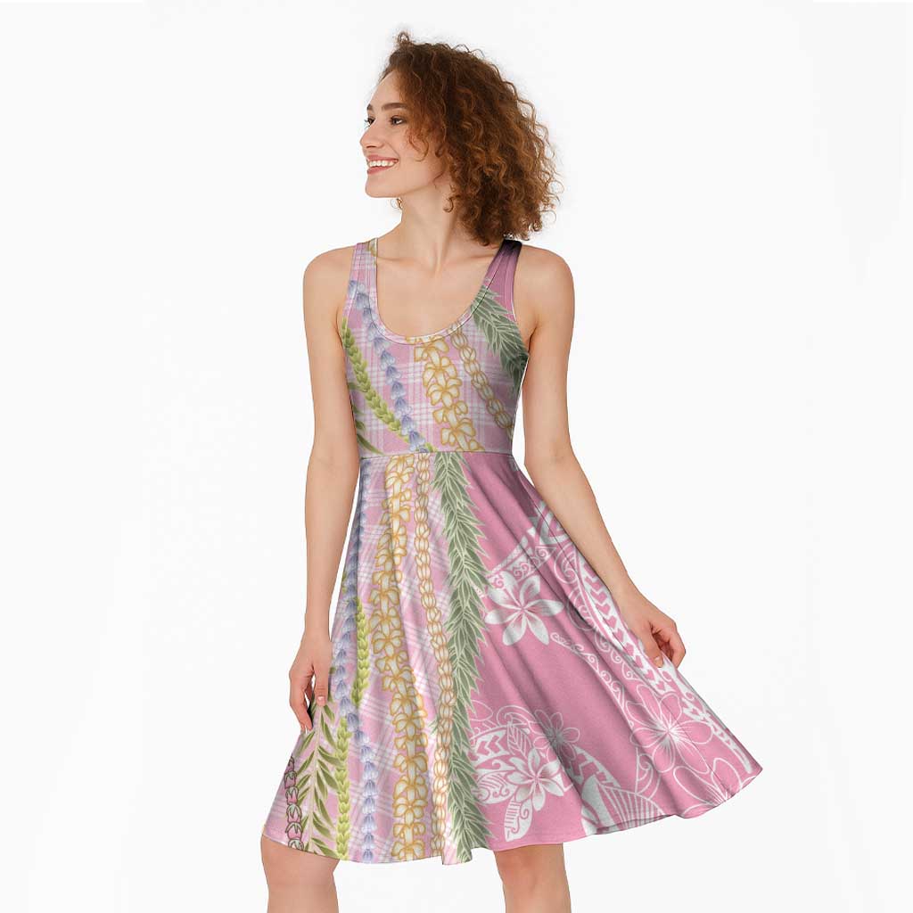 Pink Palaka Hawaii Leis Midi Dress Hawaiian-plaid Elegant Tropical Vibes - Polynesian Pride