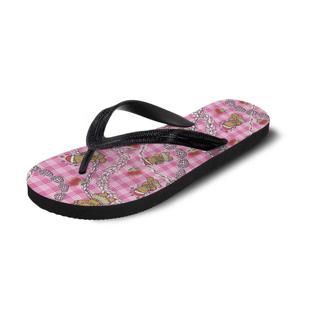 Pink Palaka Hawaii Mele Kalikimaka Flip Flops Ohia Lehua Shell Leis Funny Gingerbread Santa - Polynesian Pride