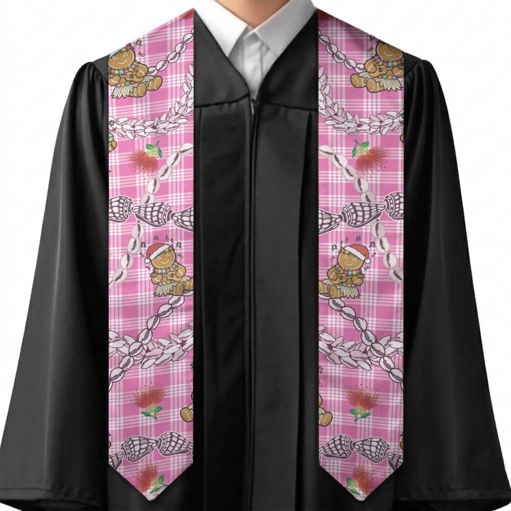 Pink Palaka Hawaii Mele Kalikimaka Graduation Stole Ohia Lehua Shell Leis Funny Gingerbread Santa - Polynesian Pride