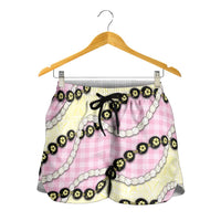 Pink Palaka Hawaii Shorts for Women Kukui Nut Pikake Lei Hawaiian Tapa Pattern - Polynesian Pride