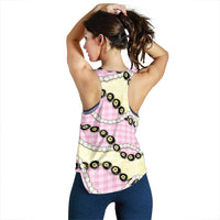 Pink Palaka Hawaii Women Racerback Tank Kukui Nut Pikake Lei Hawaiian Tapa Pattern - Polynesian Pride