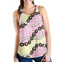 Pink Palaka Hawaii Women Racerback Tank Kukui Nut Pikake Lei Hawaiian Tapa Pattern - Polynesian Pride