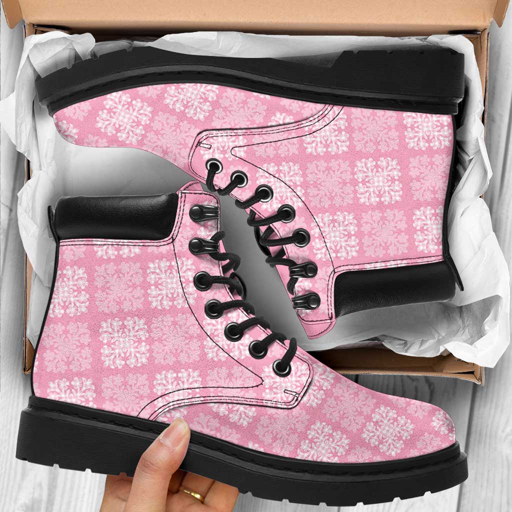 Pink Palaka Quilt Hawaii All Season Boots Traditional Hawaii-plaid Pattern LT14 Pink - Polynesian Pride