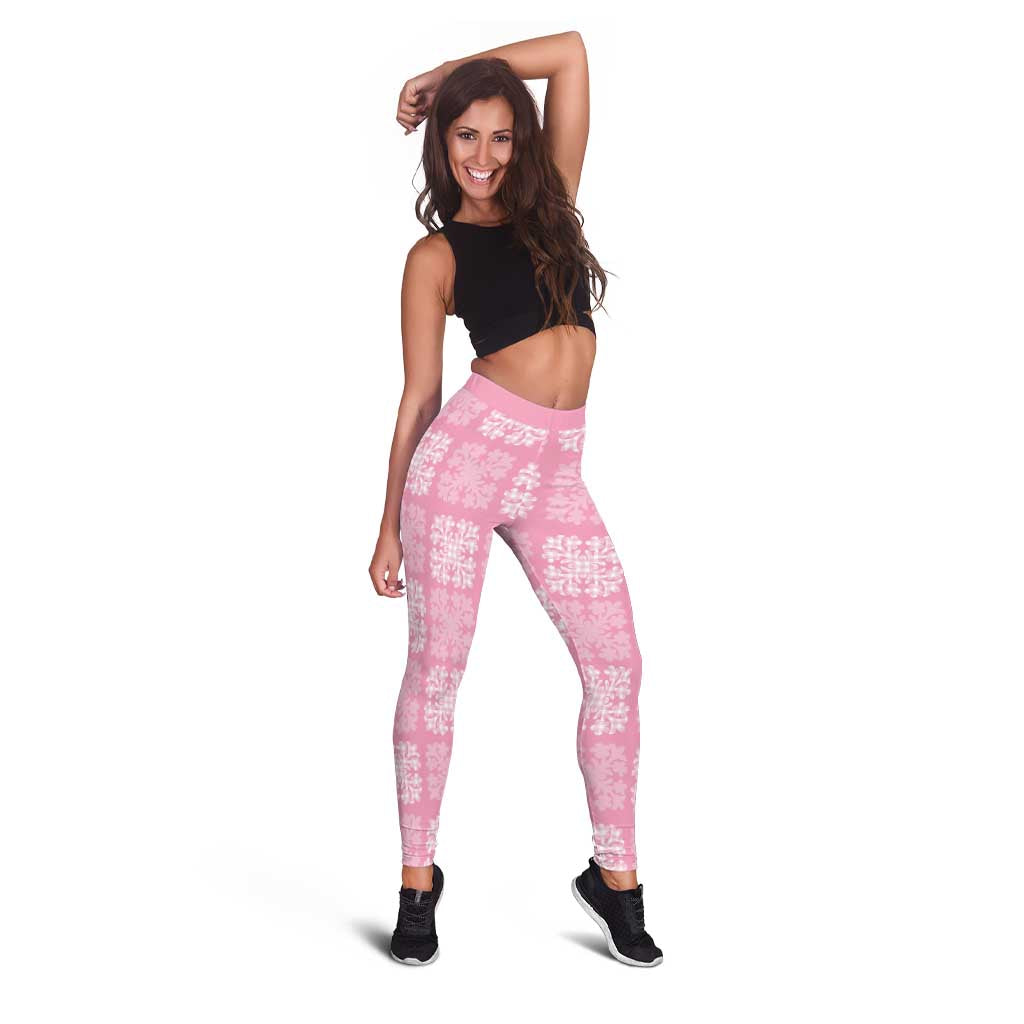 Pink Palaka Quilt Hawaii Leggings Traditional Hawaii-plaid Pattern - Polynesian Pride