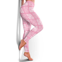 Pink Palaka Quilt Hawaii Leggings Traditional Hawaii-plaid Pattern - Polynesian Pride