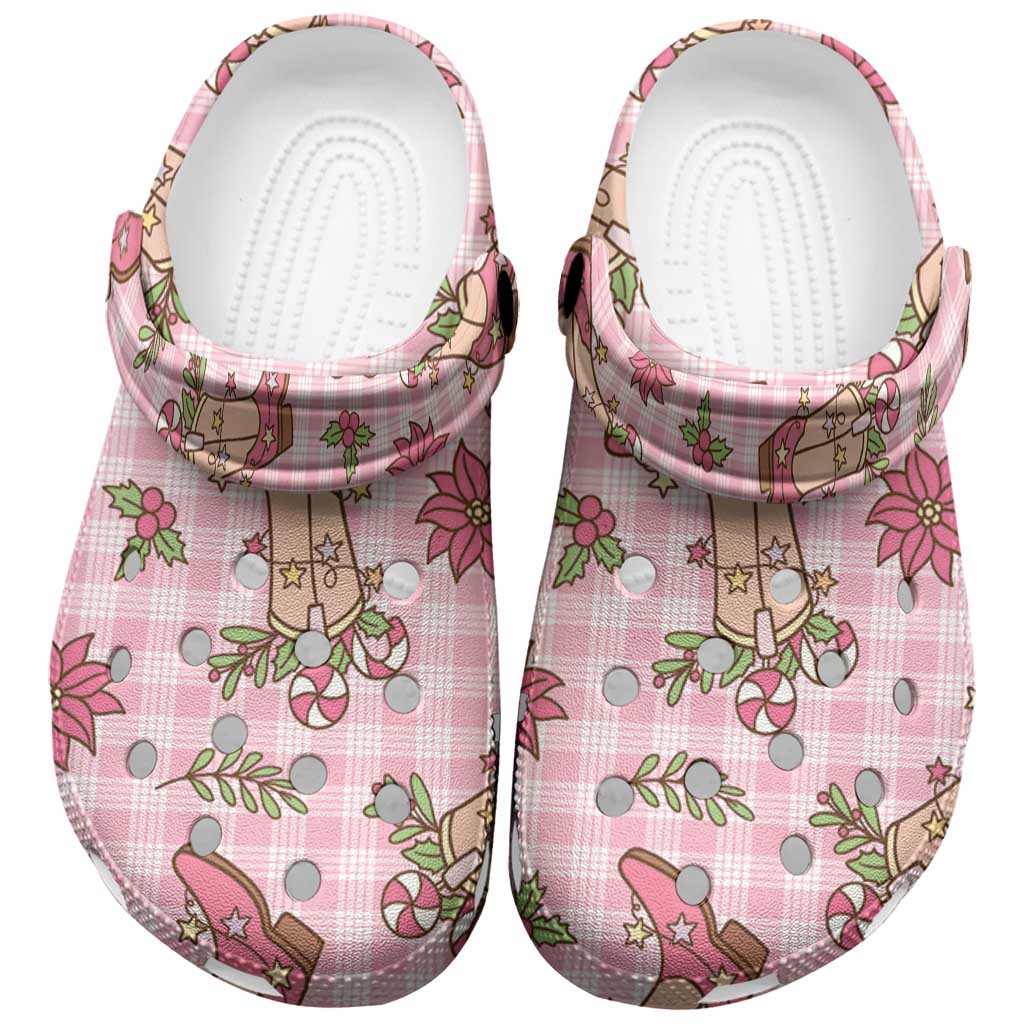 Pink Paniolo Palaka Hawaiian Cowgirl Christmas Clogs Shoes LT9 Pink - Polynesian Pride
