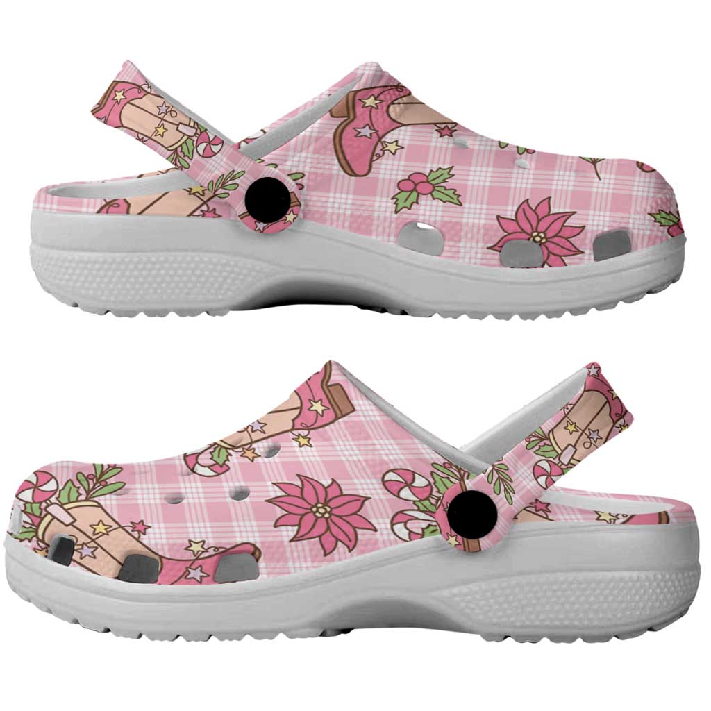 Pink Paniolo Palaka Hawaiian Cowgirl Christmas Clogs Shoes LT9 - Polynesian Pride