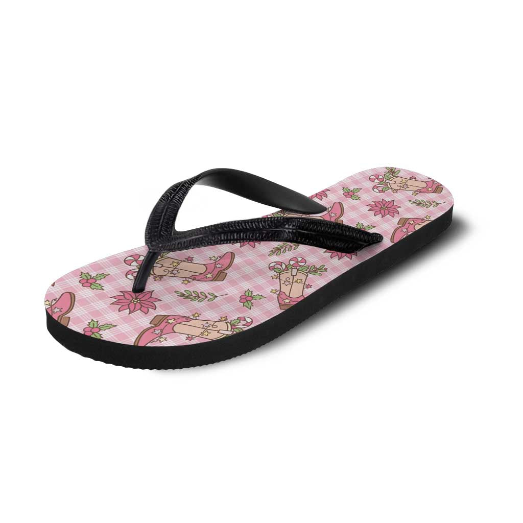 Pink Paniolo Palaka Hawaiian Cowgirl Christmas Flip Flops - Polynesian Pride