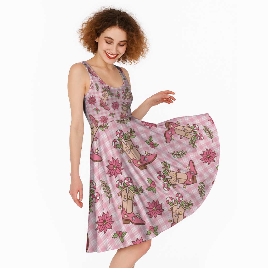 Pink Paniolo Palaka Hawaiian Cowgirl Christmas Midi Dress - Polynesian Pride