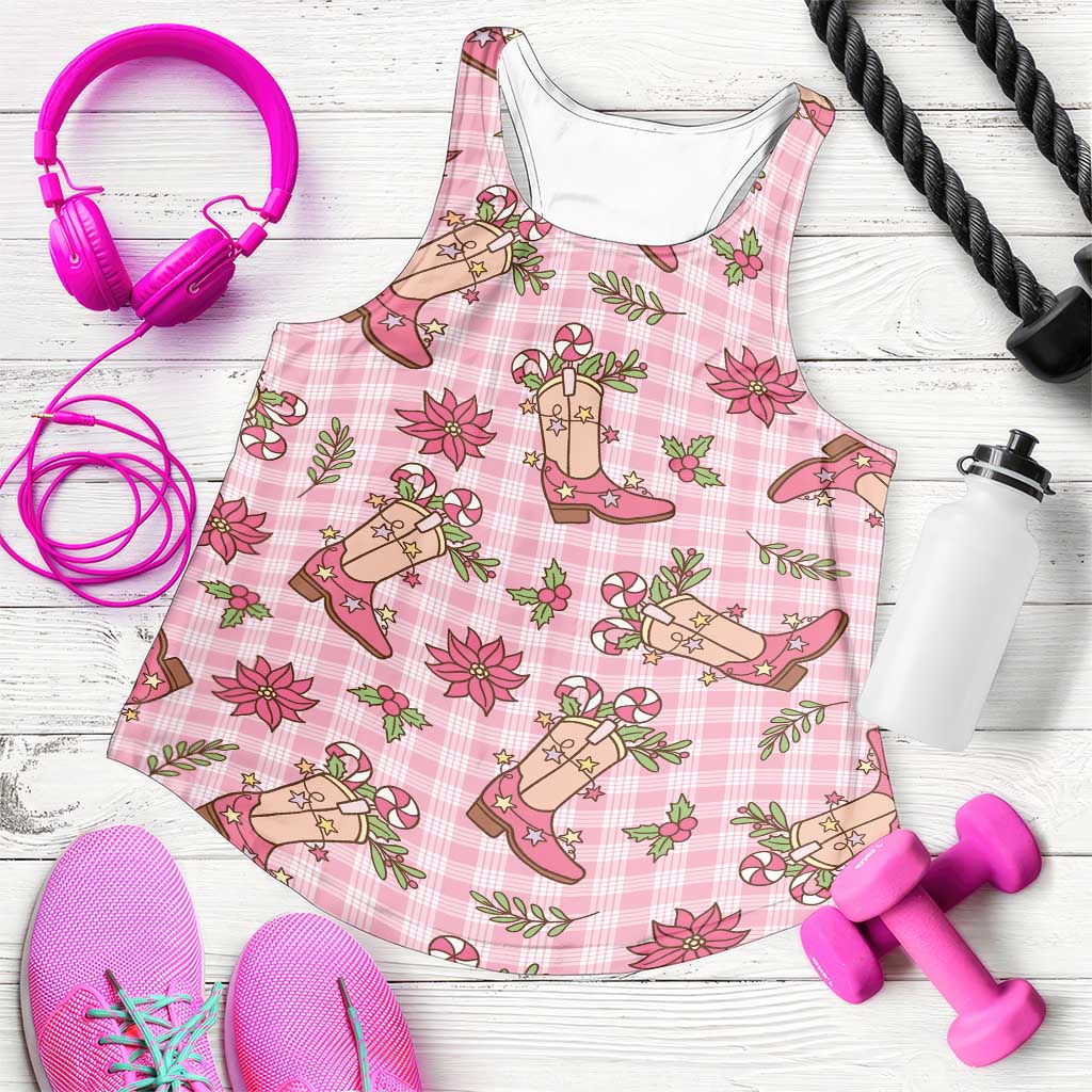 Pink Paniolo Palaka Hawaiian Cowgirl Christmas Women Racerback Tank - Polynesian Pride