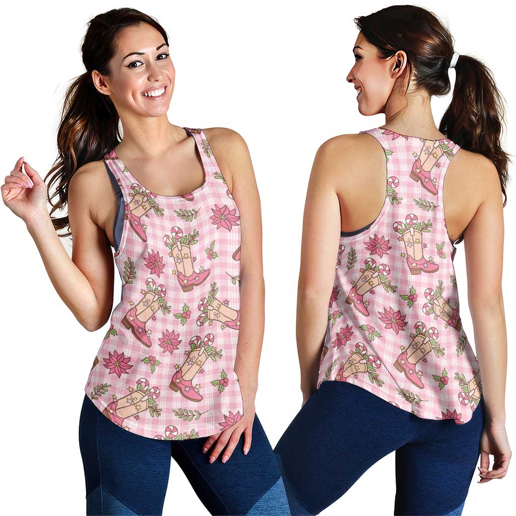 Pink Paniolo Palaka Hawaiian Cowgirl Christmas Women Racerback Tank - Polynesian Pride