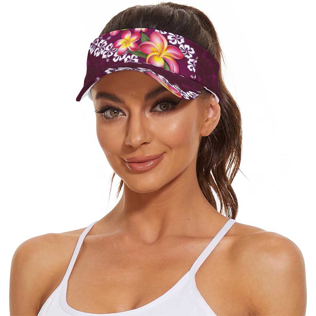Pink Polynesia Sun Visor Cap Plumeria With Hibiscus Pattern Tropical Vibes LT14 - Polynesian Pride