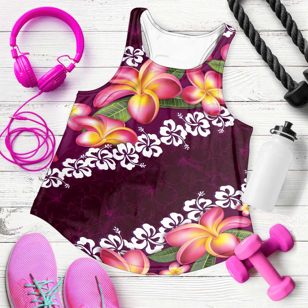Pink Polynesia Women Racerback Tank Plumeria With Hibiscus Pattern Tropical Vibes LT14 Pink - Polynesian Pride