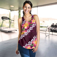 Pink Polynesia Women Racerback Tank Plumeria With Hibiscus Pattern Tropical Vibes - Polynesian Pride
