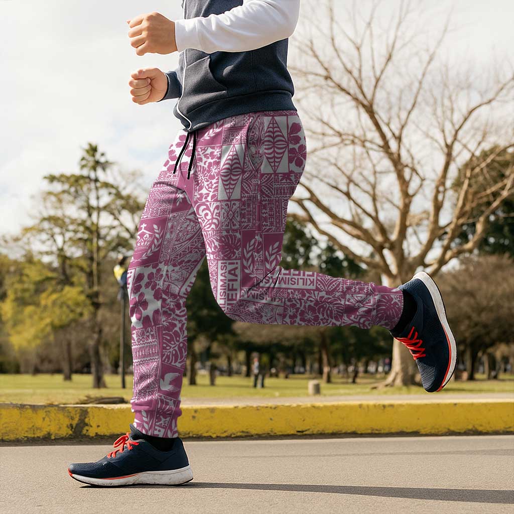 Pink Tonga Kilisimasi Fiefia Jogger Pants Pacific Patchwork Xmas Vibes - Polynesian Pride
