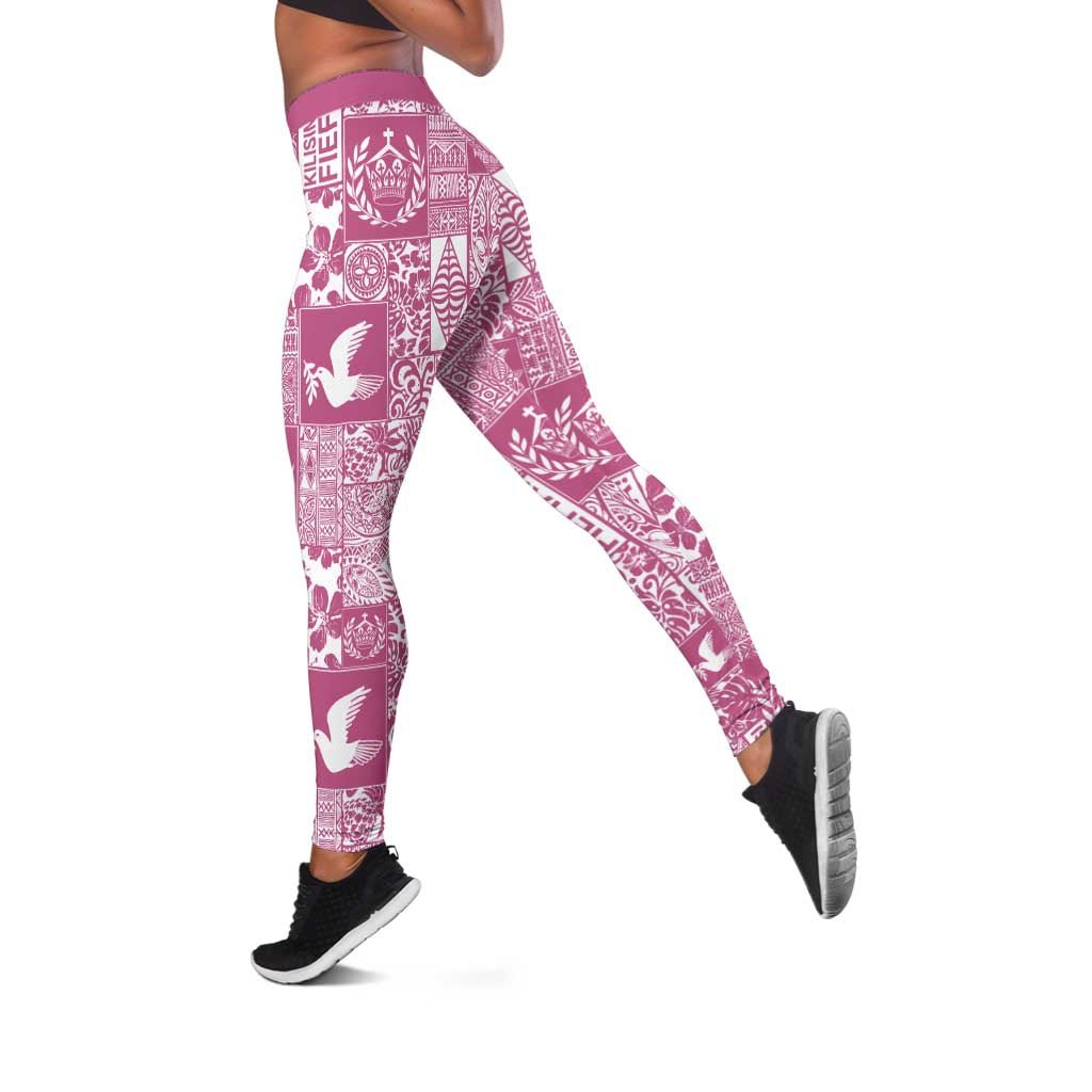 Pink Tonga Kilisimasi Fiefia Leggings Pacific Patchwork Xmas Vibes LT9 Pink - Polynesian Pride
