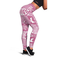 Pink Tonga Kilisimasi Fiefia Leggings Pacific Patchwork Xmas Vibes LT9 - Polynesian Pride
