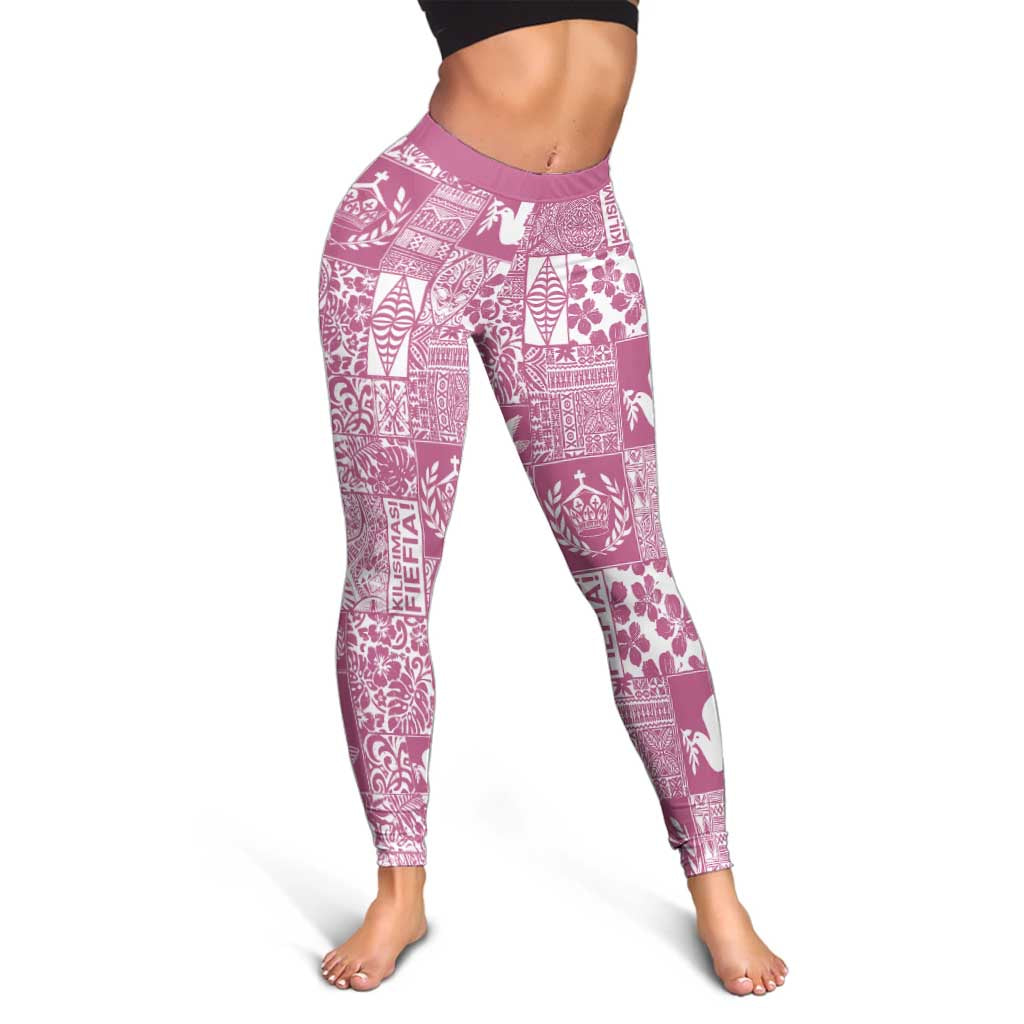 Pink Tonga Kilisimasi Fiefia Leggings Pacific Patchwork Xmas Vibes LT9 - Polynesian Pride