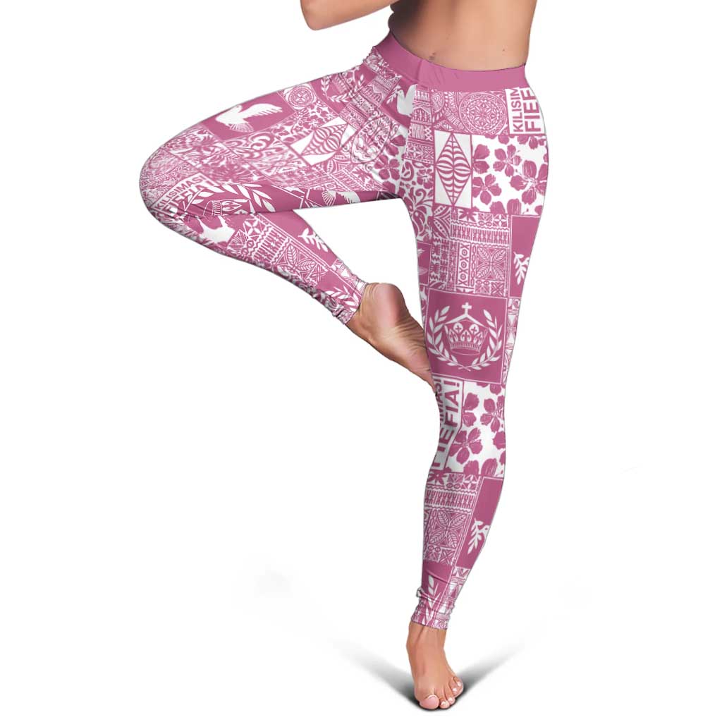 Pink Tonga Kilisimasi Fiefia Leggings Pacific Patchwork Xmas Vibes LT9 - Polynesian Pride